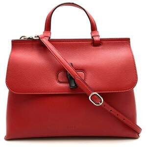 GUCCI Red Leather Bamboo Shoulder Bag